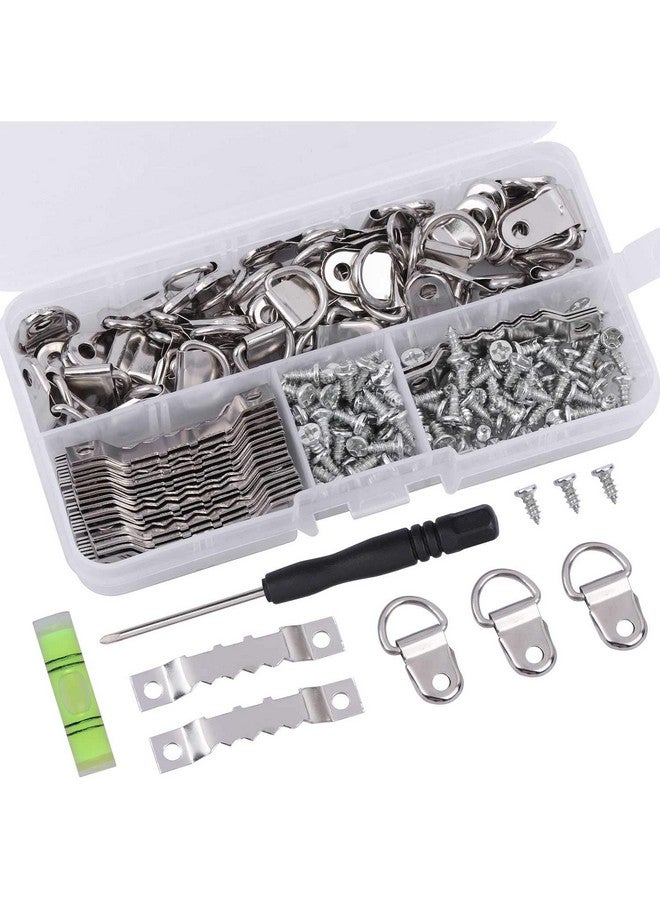 Tbestmax 252 D Ring Picture Frame Hanger And Sawtooth Photo Hanging Hardware Set With Screws And Spirit Level Silver  - Image 1