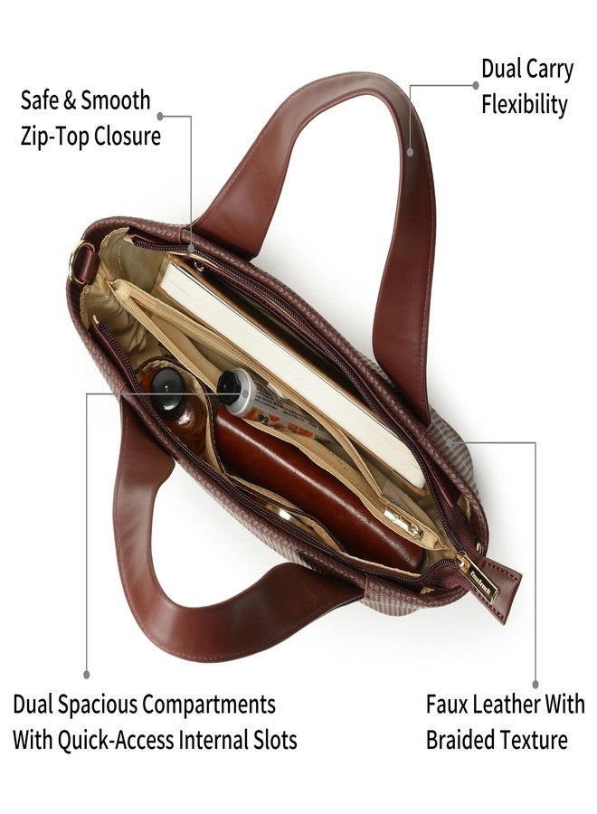 fastrack Mocha Plait Satchel | Faux-Leather Women's Handbag | Dual Carry with Braided Texture & Zipper Closure - Image 3