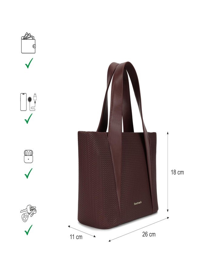 fastrack Mocha Plait Satchel | Faux-Leather Women's Handbag | Dual Carry with Braided Texture & Zipper Closure - Image 4