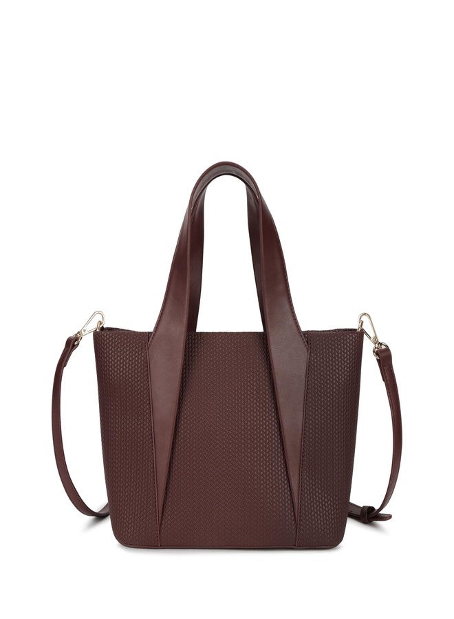 fastrack Mocha Plait Satchel | Faux-Leather Women's Handbag | Dual Carry with Braided Texture & Zipper Closure - Image 5