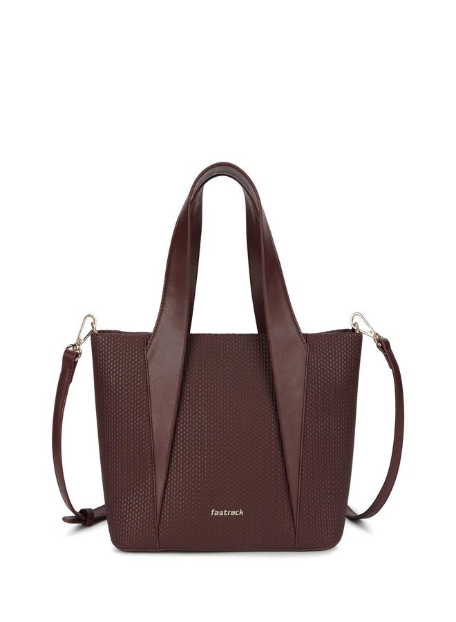 fastrack Mocha Plait Satchel | Faux-Leather Women's Handbag | Dual Carry with Braided Texture & Zipper Closure - Image 1