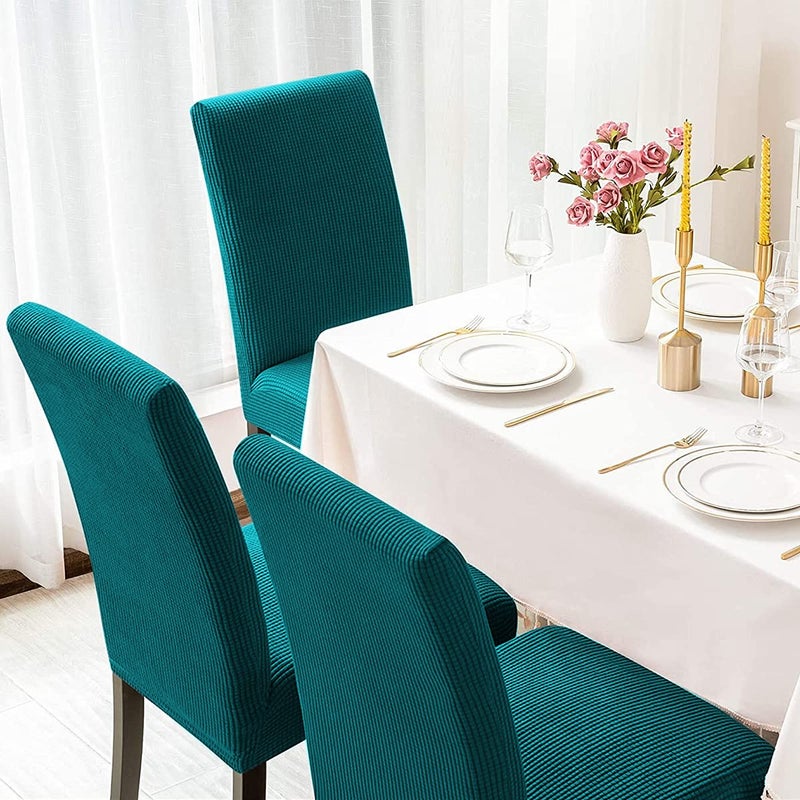 Aertiavty Chair Covers for Dining Room Set of 4 Kitchen Chair Seat Covers, Dining Room Chair Covers Chair Slipcover Parsons Chair Covers, Teal - Image 4