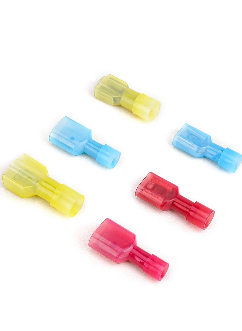 SYOSI Nylon Spade Quick Disconnect Connectors Kit Electrical Insulated Terminals, Male and Female Spade Wire Crimp Terminal Assortment Kit Resists Corrosion 3 Colors 200 Pcs - Image 3