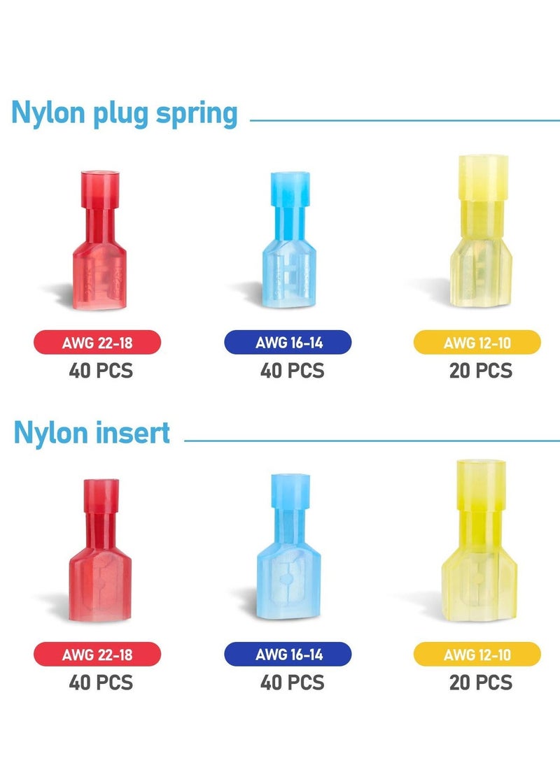 SYOSI Nylon Spade Quick Disconnect Connectors Kit Electrical Insulated Terminals, Male and Female Spade Wire Crimp Terminal Assortment Kit Resists Corrosion 3 Colors 200 Pcs - Image 4