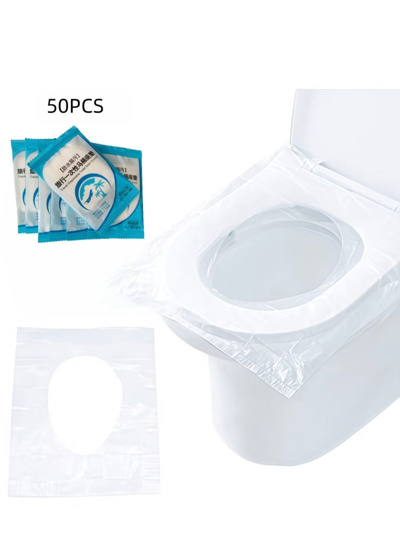 50pcs Thickened Waterproof Disposable Toilet Mat for Business Trips & Travel, Toilet Covers & Mat for Home & Hotel Toilets - Image 1