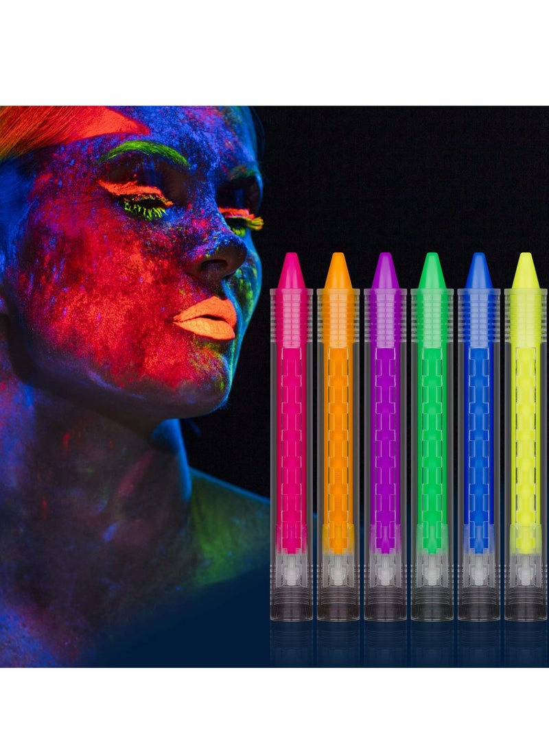 KASTWAVE Face Paint Crayons Kit, 6 Colors Safe Non-Toxic Face Body Crayons for Kids Children, Twistable Fluorescent Bath Crayons for   Masquerades Easter Festivals Party Supplies - Image 1
