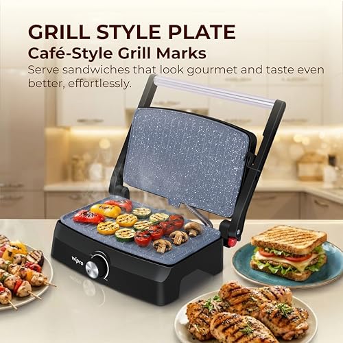 Wipro Elato BS207 1000 W Ceramic Grill Sandwich Maker with Temperature Control, Scratch Resistant, 180° Open Sandwich Griller, Auto Cutoff, Non Toxic BPA, PTFE & PFOA Free, 2 Year Warranty - Image 3