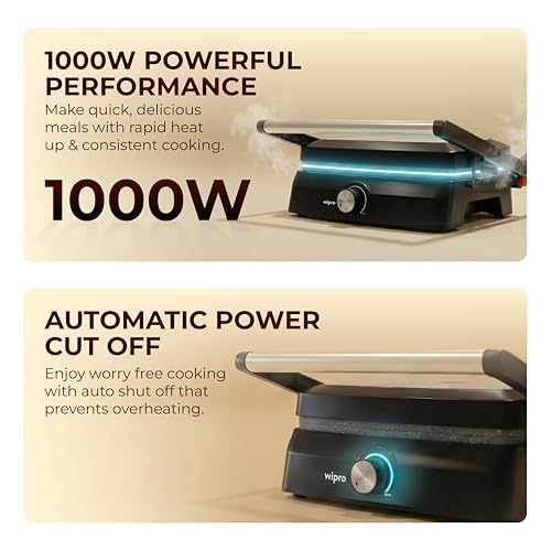 Wipro Elato BS207 1000 W Ceramic Grill Sandwich Maker with Temperature Control, Scratch Resistant, 180° Open Sandwich Griller, Auto Cutoff, Non Toxic BPA, PTFE & PFOA Free, 2 Year Warranty - Image 2