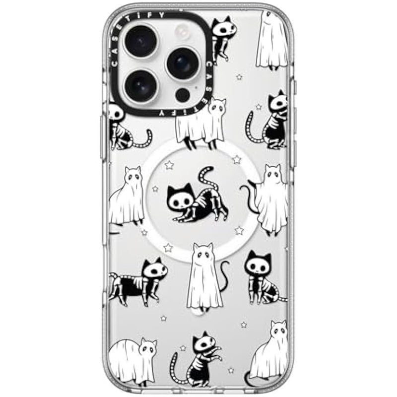 Casetify Clear iPhone 16 Pro Max Case 【Not Yellowing / 6.6 ft. 3X Military Grade Drop Protection/Magsafe】 -  Ghost Cats and Skeleton Cats - Clear - Image 1