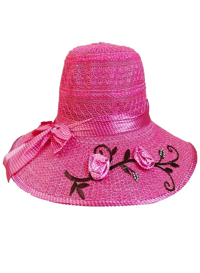Niue Girl Classic Design Summer Sun Protection Pink Fedora Hat and Cap - Image 1