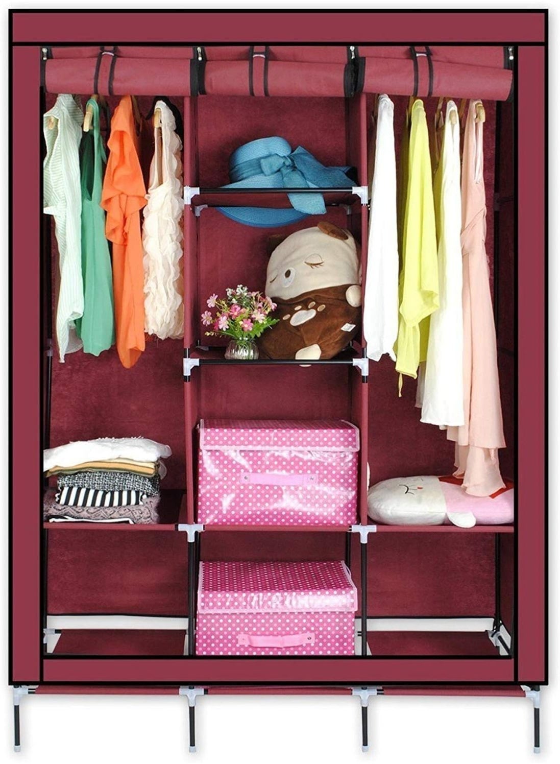 Durable Multi Storage Wardrobe Model 88130 with Spacious Shelves Clothes Hanging Section Compact Structure Easy Assembly Modern Look Ideal for Bedroom Organization and Everyday Storage Needs