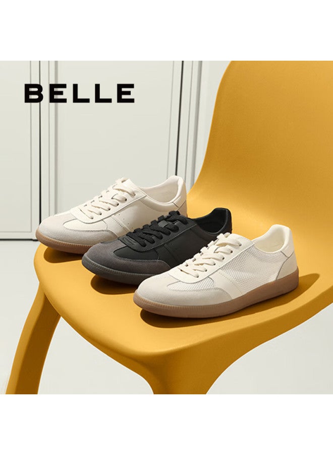 Belle Men's Mesh Casual Sports Sneakers Summer Lightweight Height-increasing Retro German Training Shoes White Gray - Breathable Size 42 - Image 1