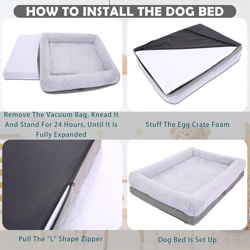 WINDRACING Orthopedic Dog Bed for Large Dogs, Bolster Sides Dogs Sofa Bed with Removable Washable Cover & Non-Skid Bottom, Soft Pet Bed with Egg Foam Dog Couch for Sleeping, 36 x 23 Inch, Gray - Image 4