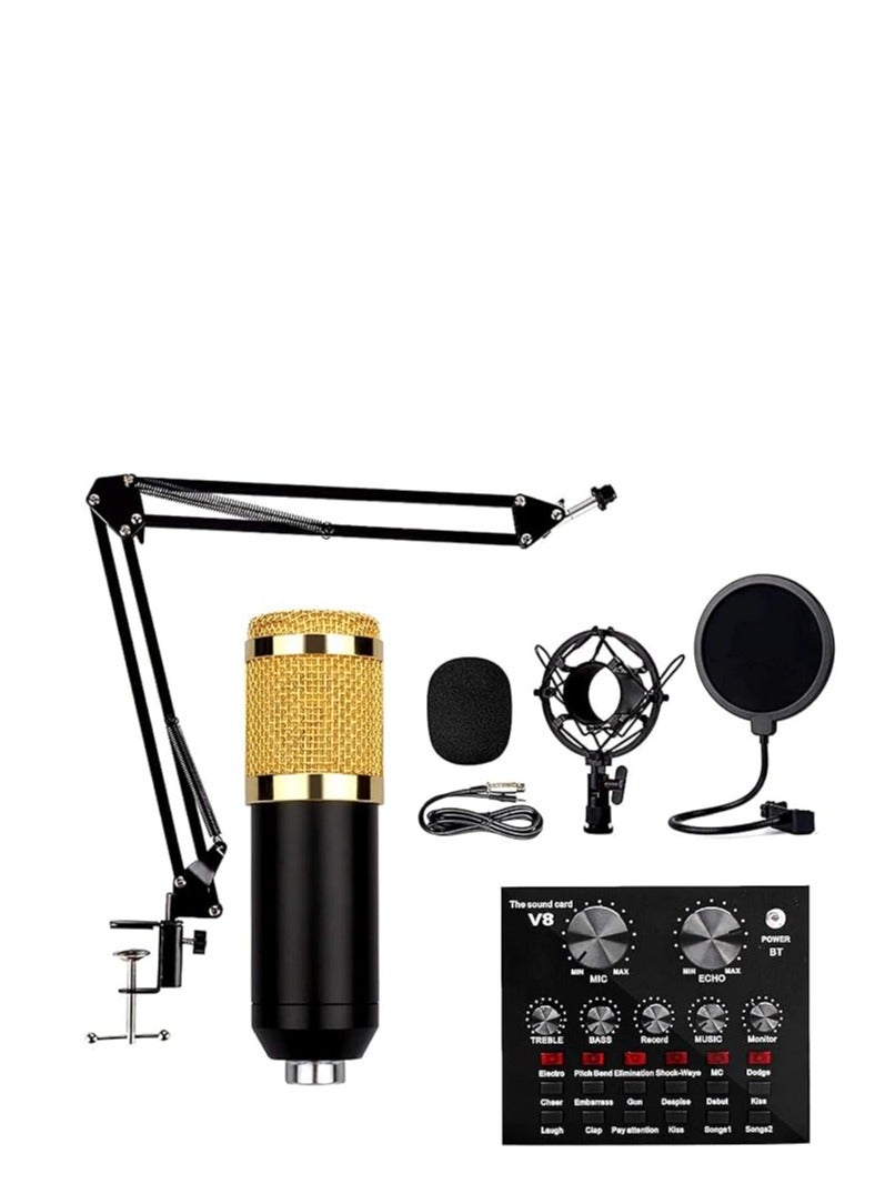 BM 850 Condenser Microphone Bundle Podcast Equipment Bundle with V8 Live Sound Card for Live Streaming, Singing, YouTube, Gaming, Smart Volume Adjustable Mixer Black - Image 1