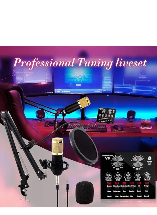 BM 850 Condenser Microphone Bundle Podcast Equipment Bundle with V8 Live Sound Card for Live Streaming, Singing, YouTube, Gaming, Smart Volume Adjustable Mixer Black - Image 3