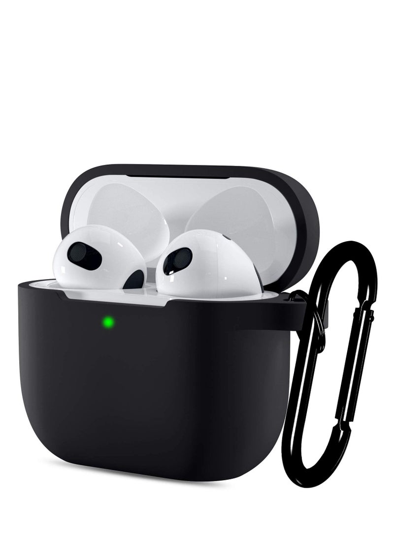 AirPods 3 Case Cover with Keychain Full Body Protective Shockproof Cute Soft Silicone Compatible with Airpods 3rd Generation Case for Women Men Front LED Visible Black - Image 1