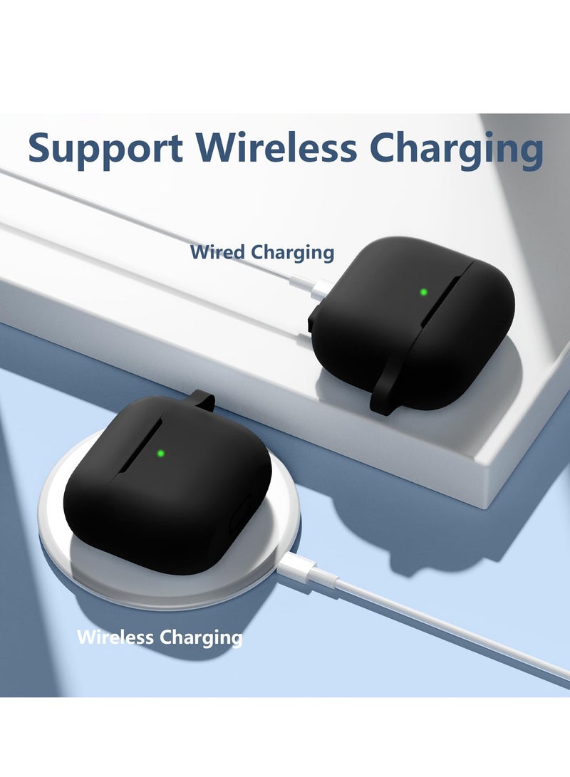 AirPods 3 Case Cover with Keychain Full Body Protective Shockproof Cute Soft Silicone Compatible with Airpods 3rd Generation Case for Women Men Front LED Visible Black - Image 4