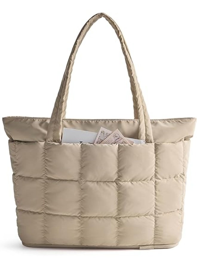 BAGSMART Expandable Tote Bag for Women, Puffer Work Tote Handbag, Quilted Carry-On Travel Gym Bag - Image 1