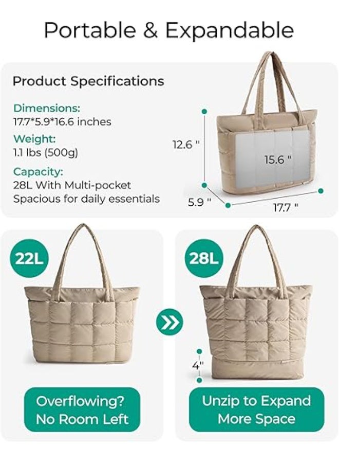 BAGSMART Expandable Tote Bag for Women, Puffer Work Tote Handbag, Quilted Carry-On Travel Gym Bag - Image 2