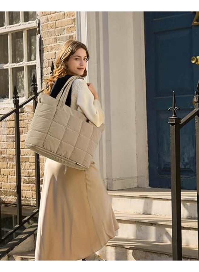 BAGSMART Expandable Tote Bag for Women, Puffer Work Tote Handbag, Quilted Carry-On Travel Gym Bag - Image 4