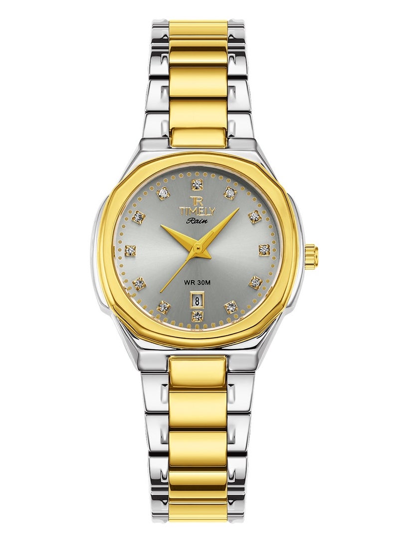 Women's Quartz Classic Wrist Watch Silver mix Gold Stainless Steel Grey Dial