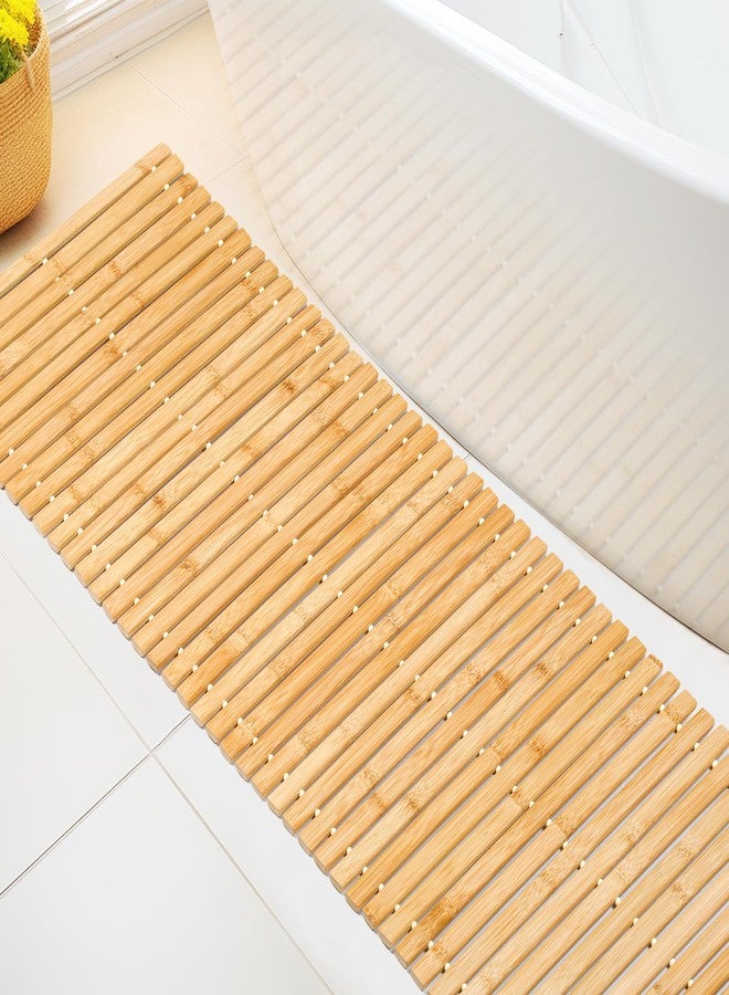 Zoryllic Bamboo Bath Mat Large Long Wood Bath Mat,16x48 Inch Non Slip Bamboo Shower Floor Mat Wooden Bathroom Mat for Bathtub,Spa,Door,Sauna or Outdoor (Natural Slat) - Image 1
