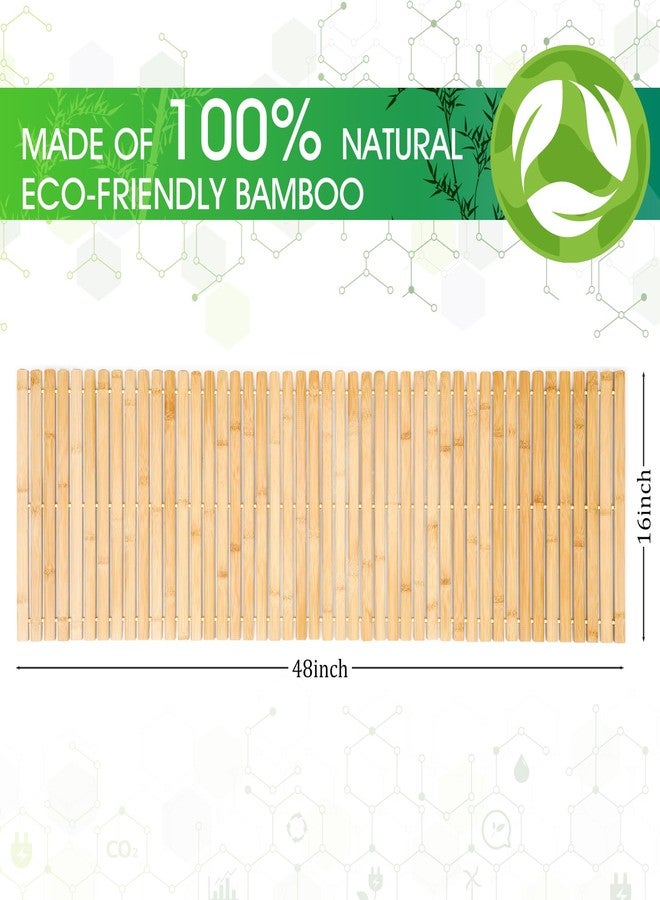 Zoryllic Bamboo Bath Mat Large Long Wood Bath Mat,16x48 Inch Non Slip Bamboo Shower Floor Mat Wooden Bathroom Mat for Bathtub,Spa,Door,Sauna or Outdoor (Natural Slat) - Image 2