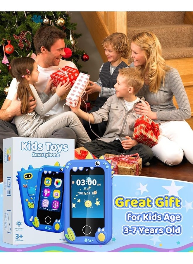 Kikapabi - Kids Toy Smartphone, Gifts and Toys for Boys Ages 3-8 Years Old, Fake Play Toy Phone with Music Player Dual Camera Puzzle Games 8GB SD Card Touchscreen, Birthday, Kids Trip Activities - Image 1