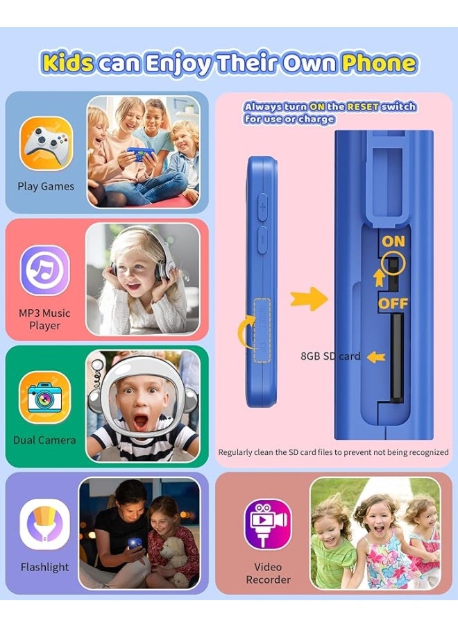 Kikapabi - Kids Toy Smartphone, Gifts and Toys for Boys Ages 3-8 Years Old, Fake Play Toy Phone with Music Player Dual Camera Puzzle Games 8GB SD Card Touchscreen, Birthday, Kids Trip Activities - Image 1