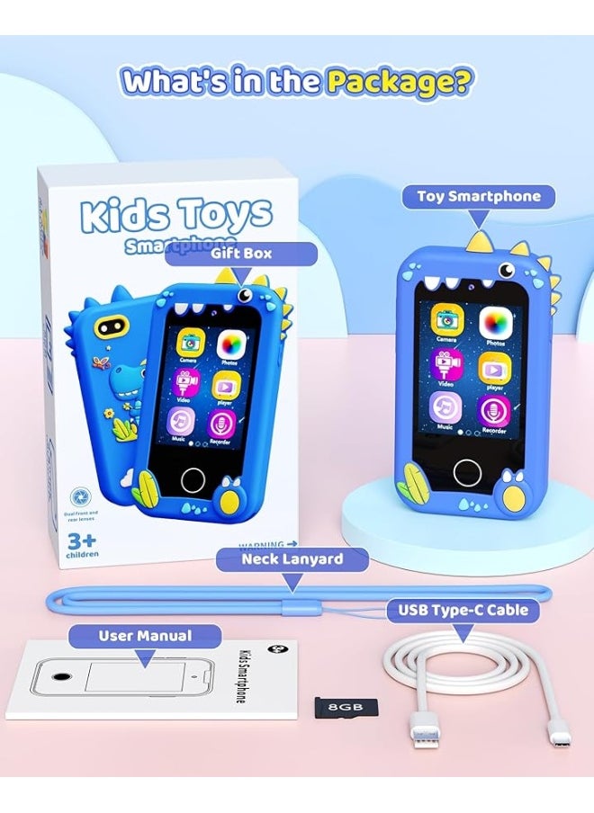 Kikapabi - Kids Toy Smartphone, Gifts and Toys for Boys Ages 3-8 Years Old, Fake Play Toy Phone with Music Player Dual Camera Puzzle Games 8GB SD Card Touchscreen, Birthday, Kids Trip Activities - Image 1