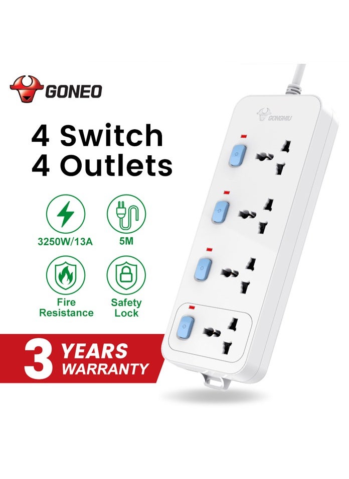 GONGNIU - Universal Extension Board 4 Socket 4 Switch 5M Wire - Image 1
