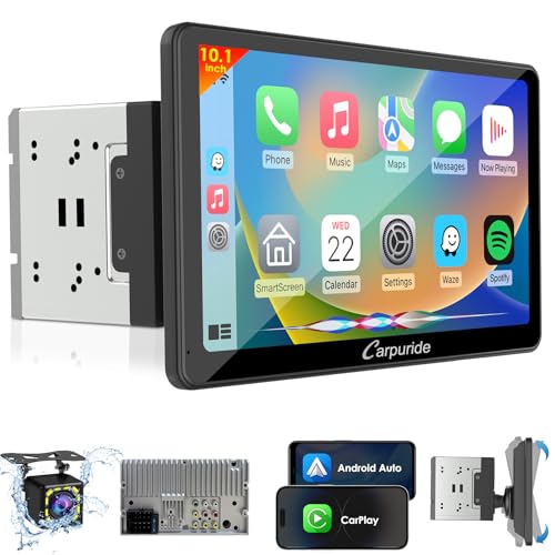 Carpuride Double Din Car Stereo with CarPlay and Android Auto Car Radio 10.1" HD Floating Touchscreen Car Audio Receivers with Bluetooth, EQ Subwoofer, Mirror Link, SWC, Backup Camera,AUX, AM/FM Radio - Image 1