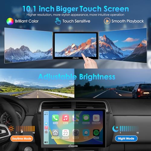 Carpuride Double Din Car Stereo with CarPlay and Android Auto Car Radio 10.1" HD Floating Touchscreen Car Audio Receivers with Bluetooth, EQ Subwoofer, Mirror Link, SWC, Backup Camera,AUX, AM/FM Radio - Image 3