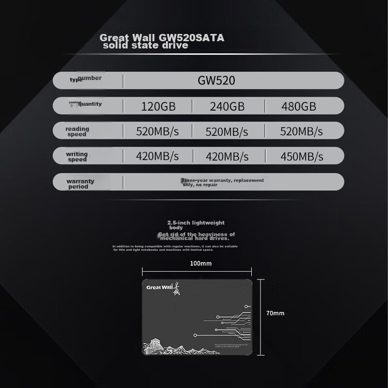 Great Wall 240GB SSD Solid State Drive, SATA3.0 Interface, Read Speed 520MB/s, Compatible with Desktop/laptop, GW520 Series - Image 5