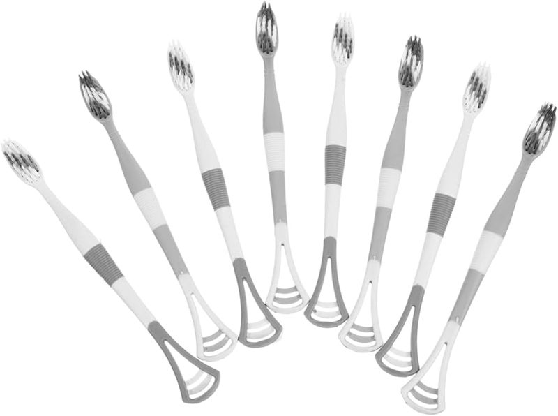 8 قطع رؤوس فرشاة أسنان ذات شعيرات ناعمة مع كاشط للسان للبالغين والأطفال للسفر والعناية بالفم - Image 2