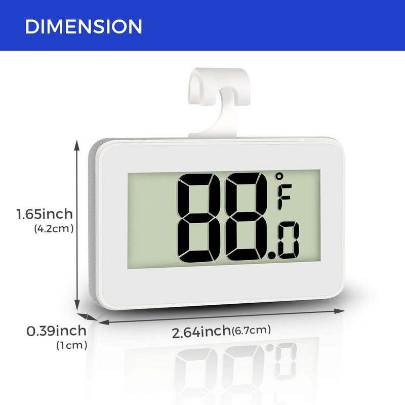 AOVIOANDY Mini Refrigerator Fridge Thermometer, 2 Pack Digital Freezer Thermometer Waterproof Room Thermometer with Hook, Large LCD Display - Image 2