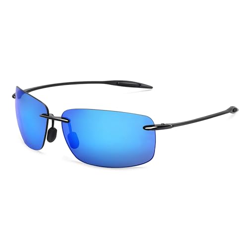 JULI Eyewear JULI Sports Sunglasses for Men Women TR90 Rimless Frame for Running Fishing Golf Surf Driving 8009 (Glossy Black/Blue) - Image 1