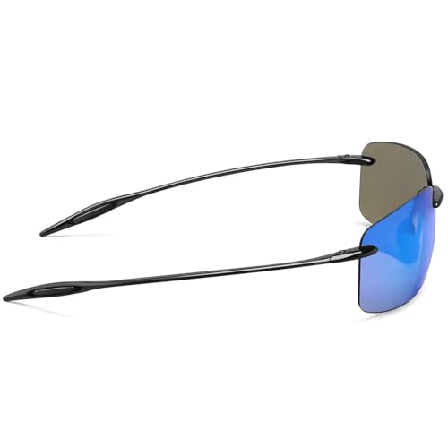 JULI Eyewear JULI Sports Sunglasses for Men Women TR90 Rimless Frame for Running Fishing Golf Surf Driving 8009 (Glossy Black/Blue) - Image 3