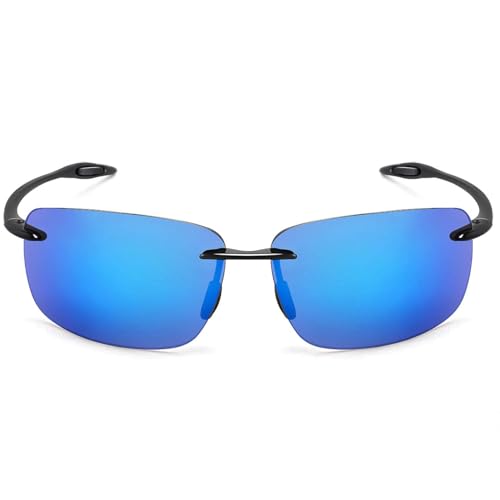 JULI Eyewear JULI Sports Sunglasses for Men Women TR90 Rimless Frame for Running Fishing Golf Surf Driving 8009 (Glossy Black/Blue) - Image 2