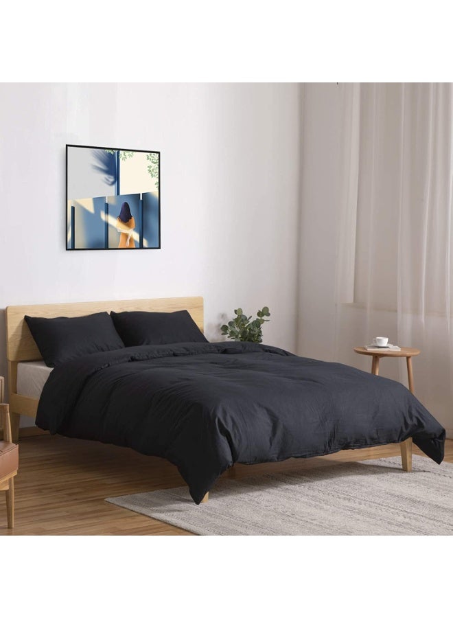 Luxury Black Cotton Duvet Cover Set 3 Pieces – Size 180×220 cm, Soft & Breathable, Wrinkle Resistant, All Season Bedding - Image 1