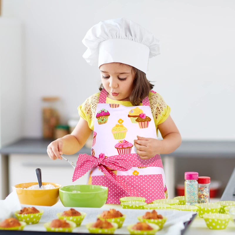 G2PLUS Cotton Aprons  Toddler Apron with Pocket  Cupcake Pattern Apron for Cooking  Baking  Xmas  Gardening (Pink) - Image 4