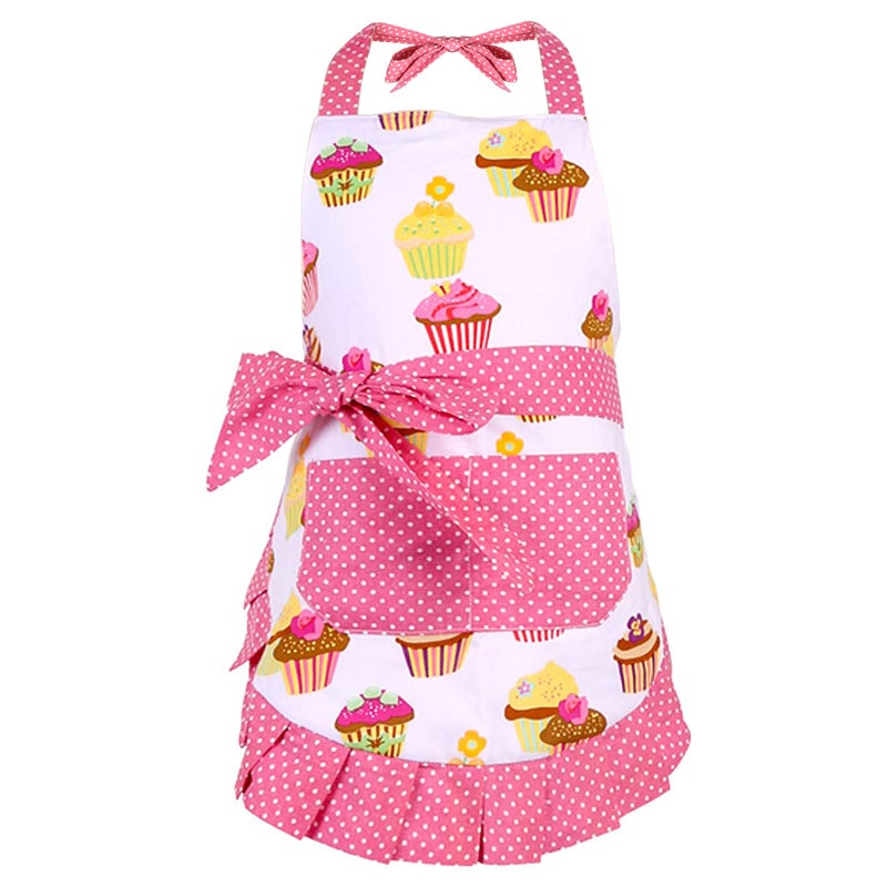 G2PLUS Cotton Aprons  Toddler Apron with Pocket  Cupcake Pattern Apron for Cooking  Baking  Xmas  Gardening (Pink) - Image 1