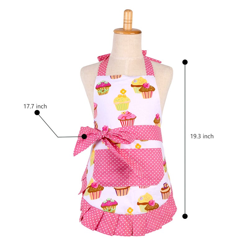 G2PLUS Cotton Aprons  Toddler Apron with Pocket  Cupcake Pattern Apron for Cooking  Baking  Xmas  Gardening (Pink) - Image 2
