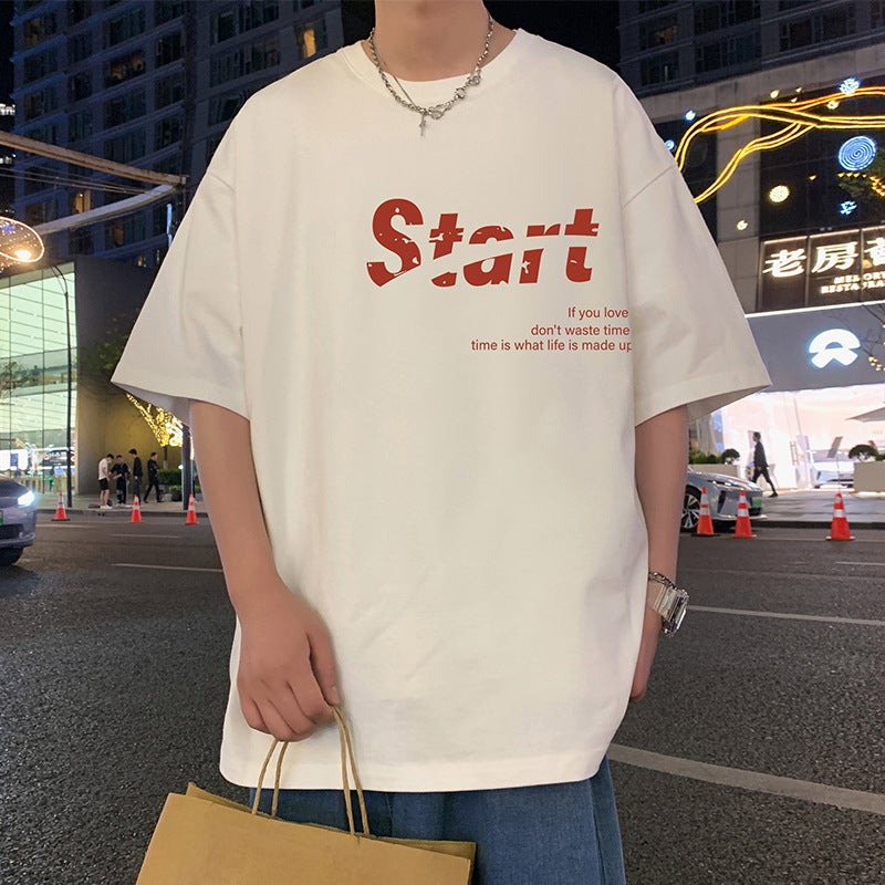 Short-Sleeved T-Shirt Men'S Summer American-Style Letter Simple Trendy Brand Men'S Hong Kong-Style Casual Pure Cotton T-Shirt - Image 2