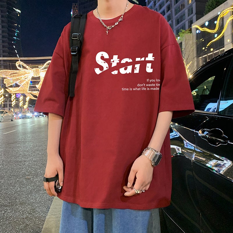 Short-Sleeved T-Shirt Men'S Summer American-Style Letter Simple Trendy Brand Men'S Hong Kong-Style Casual Pure Cotton T-Shirt - Image 5