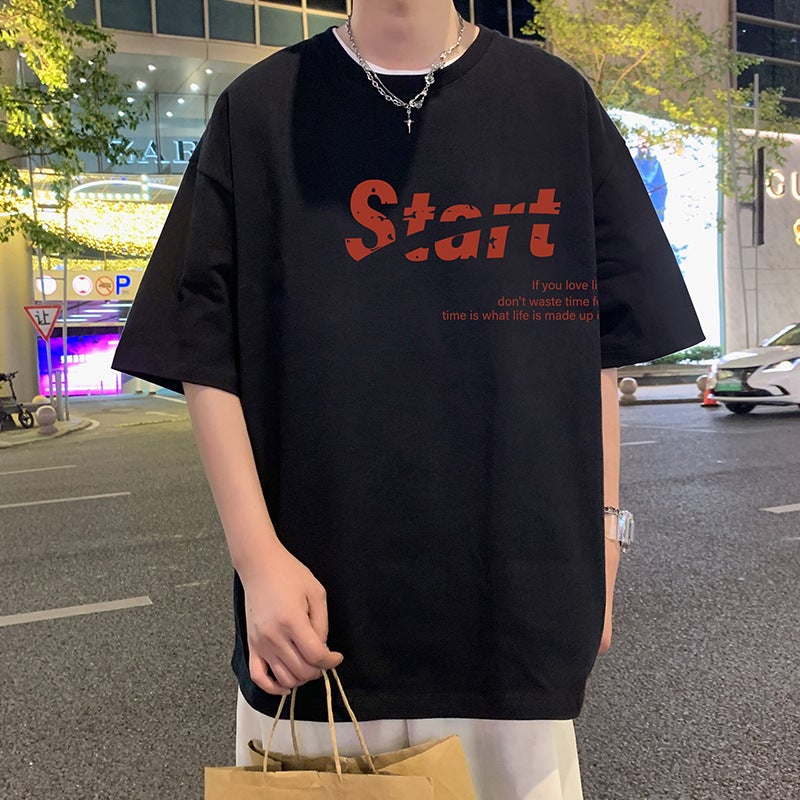 Short-Sleeved T-Shirt Men'S Summer American-Style Letter Simple Trendy Brand Men'S Hong Kong-Style Casual Pure Cotton T-Shirt - Image 3