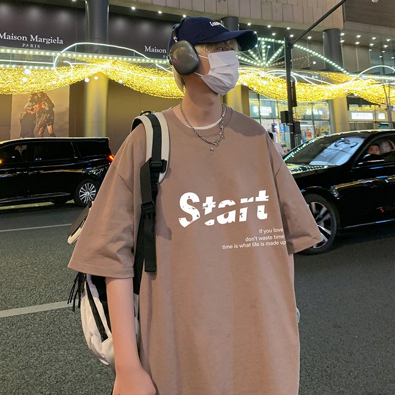 Short-Sleeved T-Shirt Men'S Summer American-Style Letter Simple Trendy Brand Men'S Hong Kong-Style Casual Pure Cotton T-Shirt - Image 4