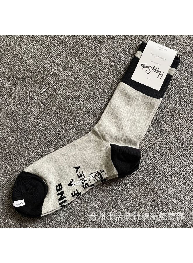 Leather Happy Socks Men's Socks Cotton Socks All-match Fashion Mid-calf Socks Calf Tide Socks For Four Seasons