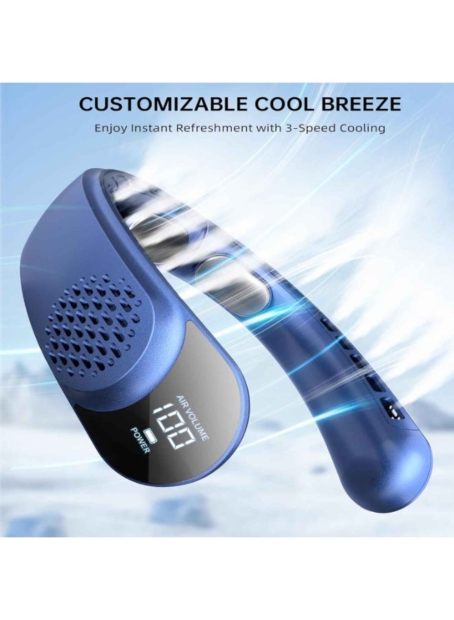 Portable Neck Fan Rechargeable, Summer Cooling Fan，Neck Fans that Blow Cold Air, Personal Neck Cooler with 4000mAh, LED Display, 3 Speeds, USB TYPE-C, Ideal Gift for Women, Travel, Men, Sports - Image 2