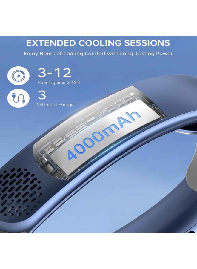 Portable Neck Fan Rechargeable, Summer Cooling Fan，Neck Fans that Blow Cold Air, Personal Neck Cooler with 4000mAh, LED Display, 3 Speeds, USB TYPE-C, Ideal Gift for Women, Travel, Men, Sports - Image 3